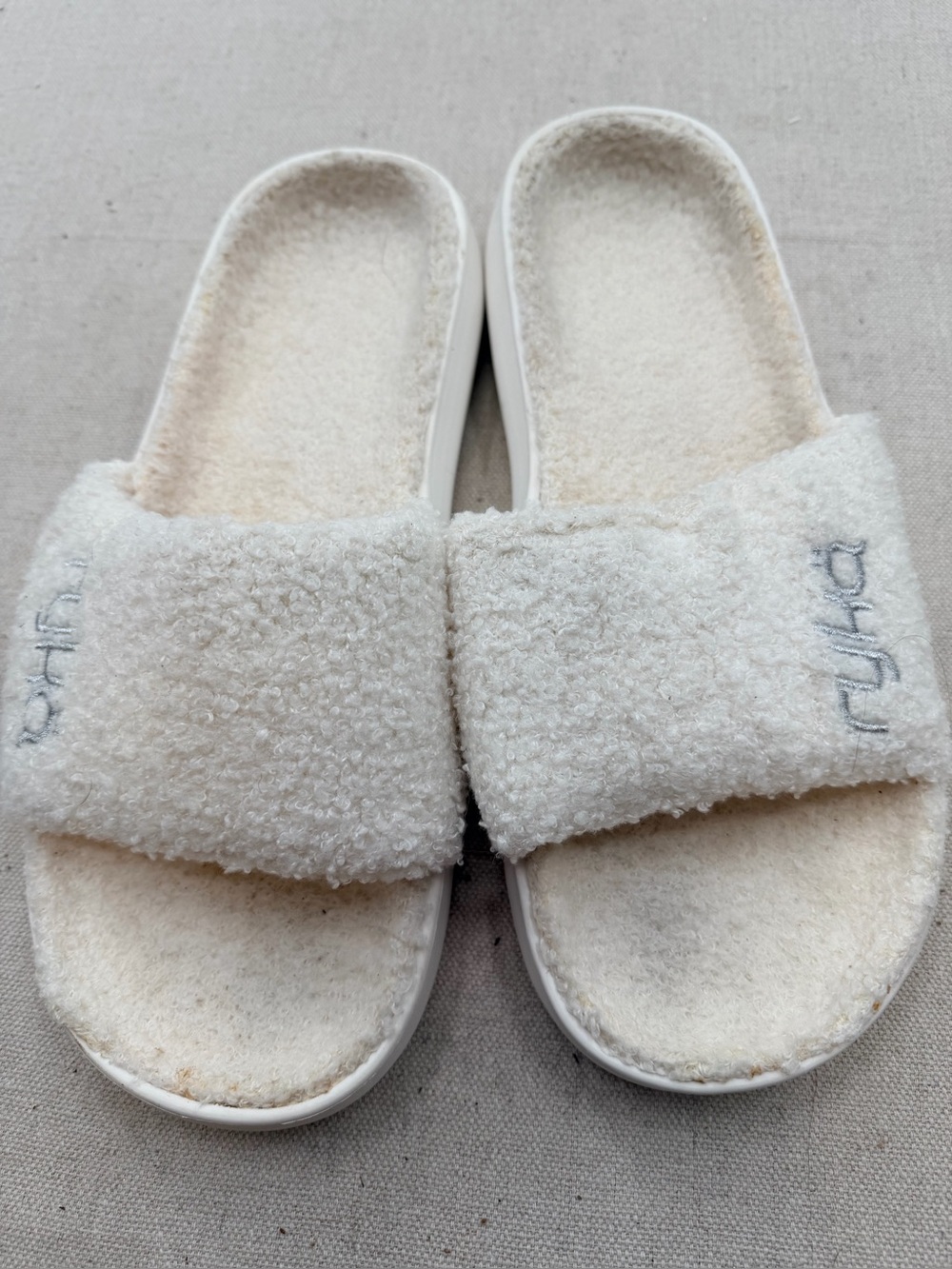 Ryka Cozy White Fuzzy Slide Sandals